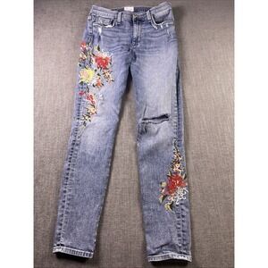 Hudson Nico Midrise Skinny Jeans Women 27 Embroidered Floral Distressed Blue